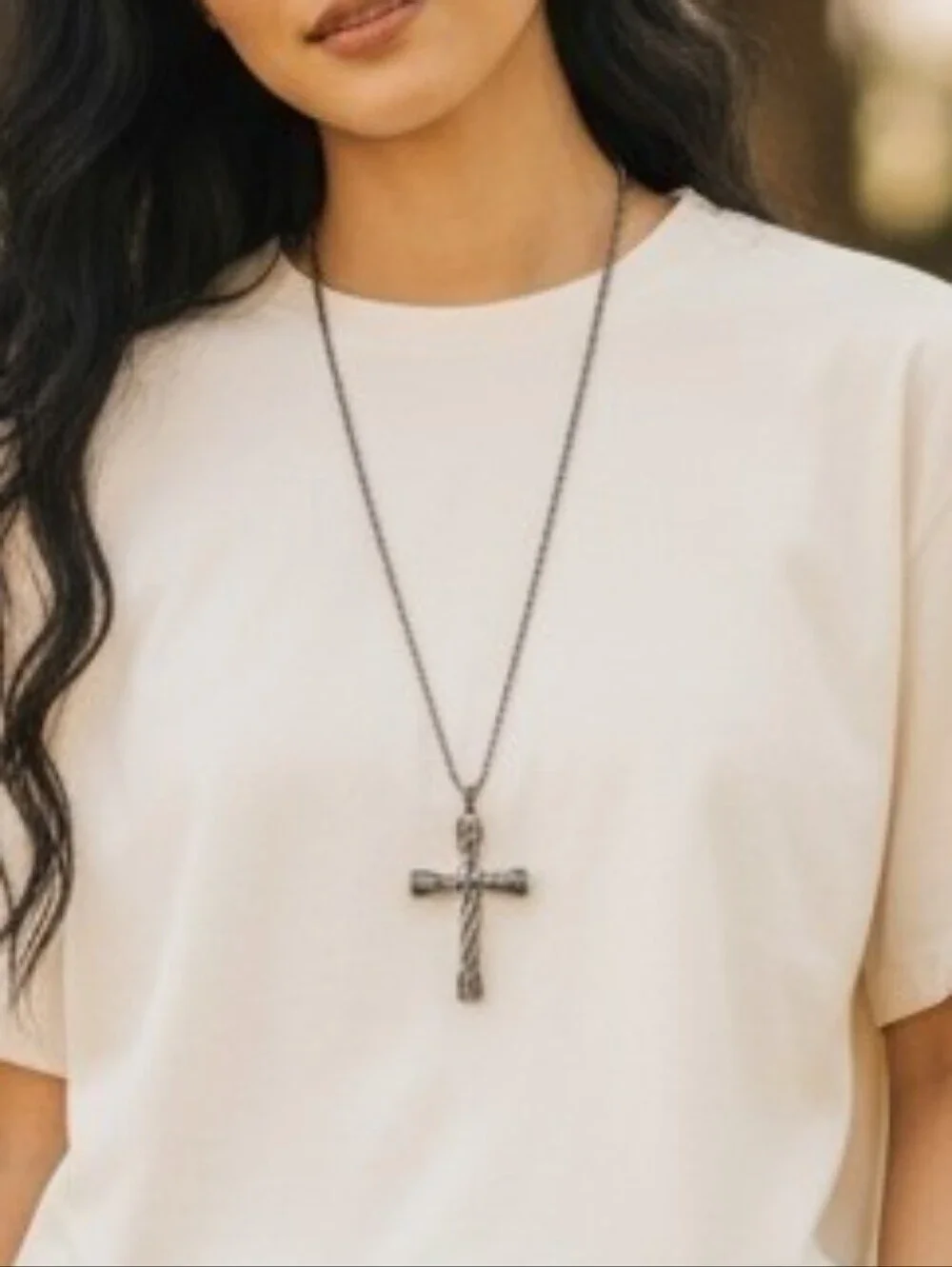 Silvertone Cross Pendant Necklace